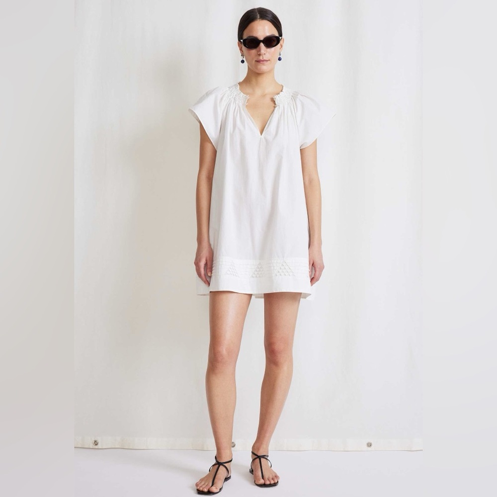 Apiece Apart Deia Mini Dress Smocked Yolk Cream Color Organic Cotton Size XSmall